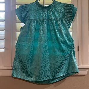 Women’s turquoise, leopard print blouse